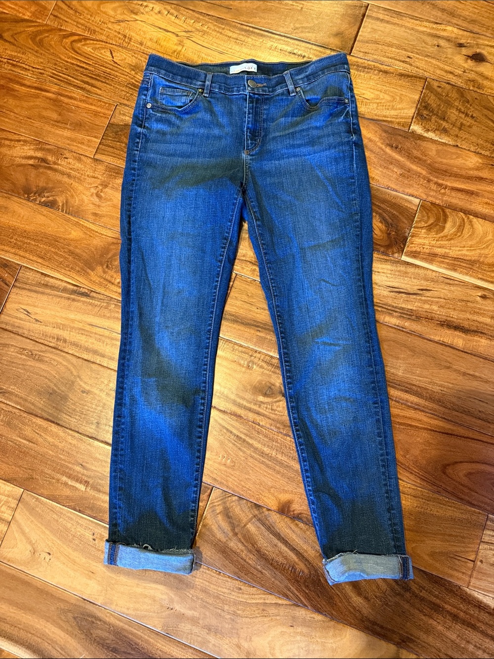 LOFT Medium Blue, raw hem Skinny Jeans, sz 8, VGUC